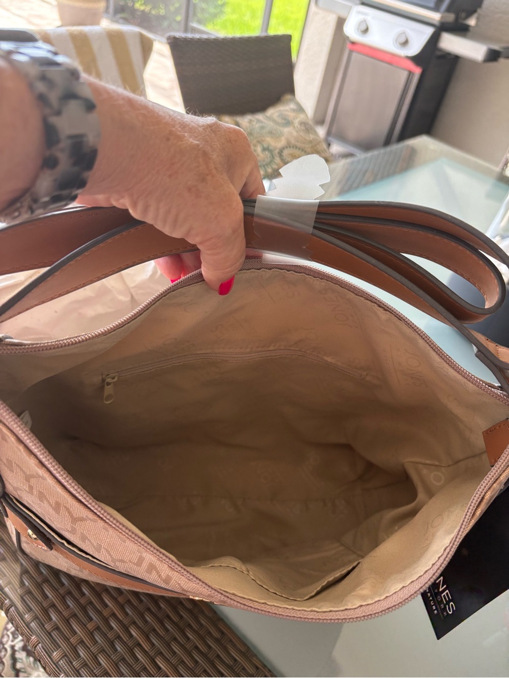 Jones New York Taupe and Tan Patterned Shoulder Bag - Picture 4 of 6